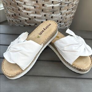 New White Knotted Leather Slide Sandals
